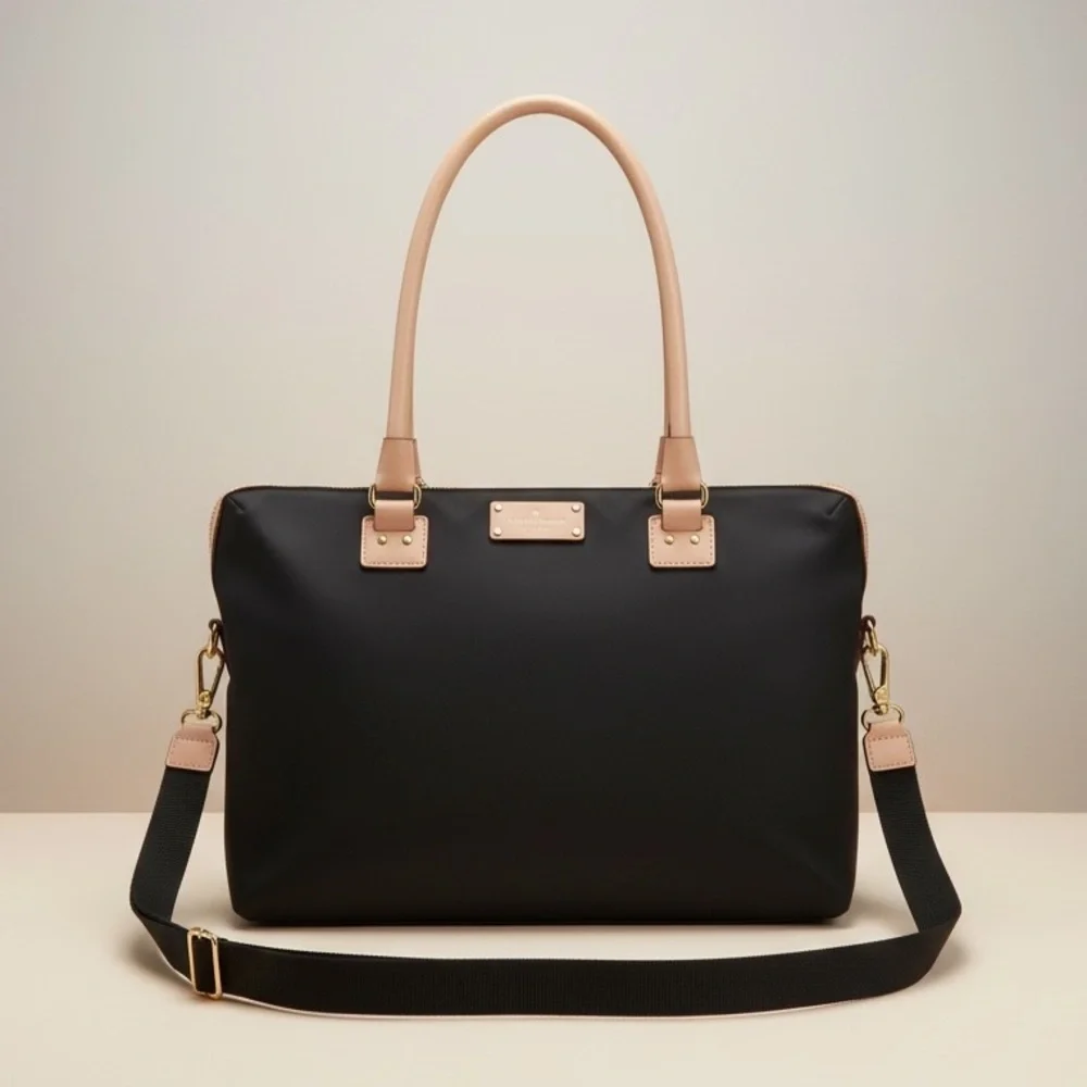 Kate Spade Black Nylon Satchel Tote Pink Lining Crossbody EUC NWOT